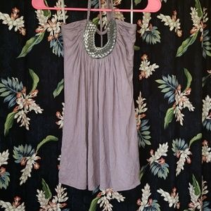 Grayish purple top with silver leather detail